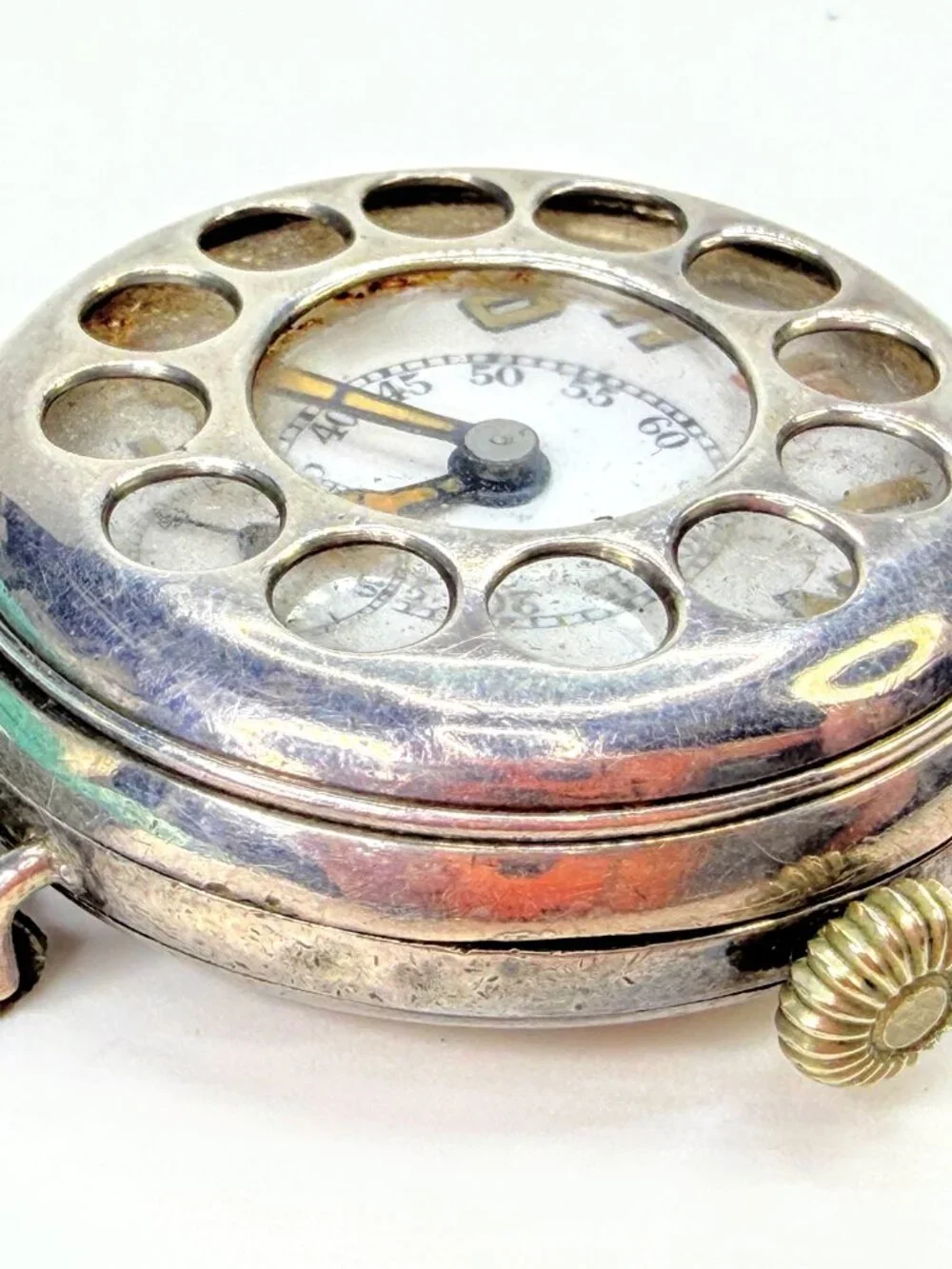WWI Swiss Sterling Silver Telephone Dial Trench Watch c1915 Mechanical SS489